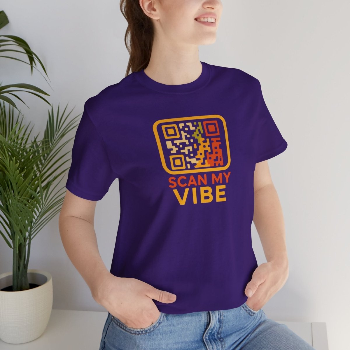 "Scan My Vibe" QR Code T-Shirt: Casual Wear, Summer Outfits, Unique Gift, Trendy Fashion, Fun Events CW - 1 Yellow Orange - AI Tee Hero