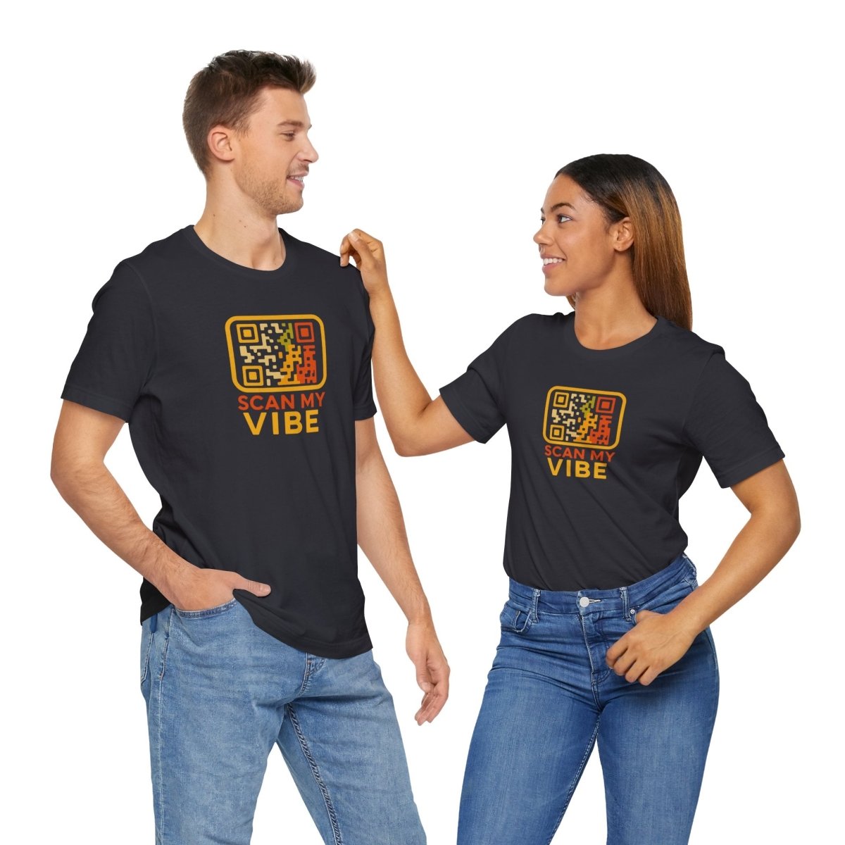 "Scan My Vibe" QR Code T-Shirt: Casual Wear, Summer Outfits, Unique Gift, Trendy Fashion, Fun Events CW - 1 Yellow Orange - AI Tee Hero