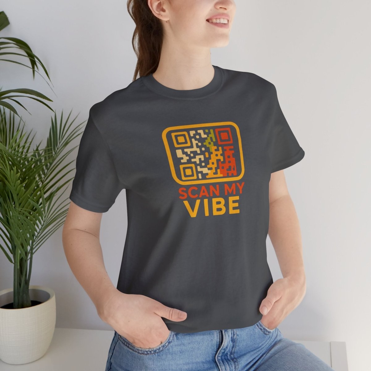 "Scan My Vibe" QR Code T-Shirt: Casual Wear, Summer Outfits, Unique Gift, Trendy Fashion, Fun Events CW - 1 Yellow Orange - AI Tee Hero