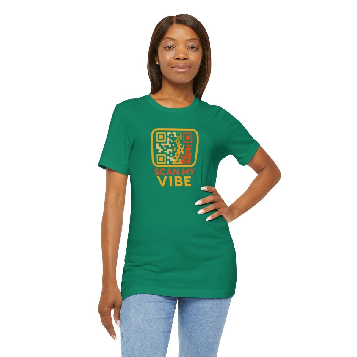 "Scan My Vibe" QR Code T-Shirt: Casual Wear, Summer Outfits, Unique Gift, Trendy Fashion, Fun Events CW - 1 Yellow Orange - AI Tee Hero