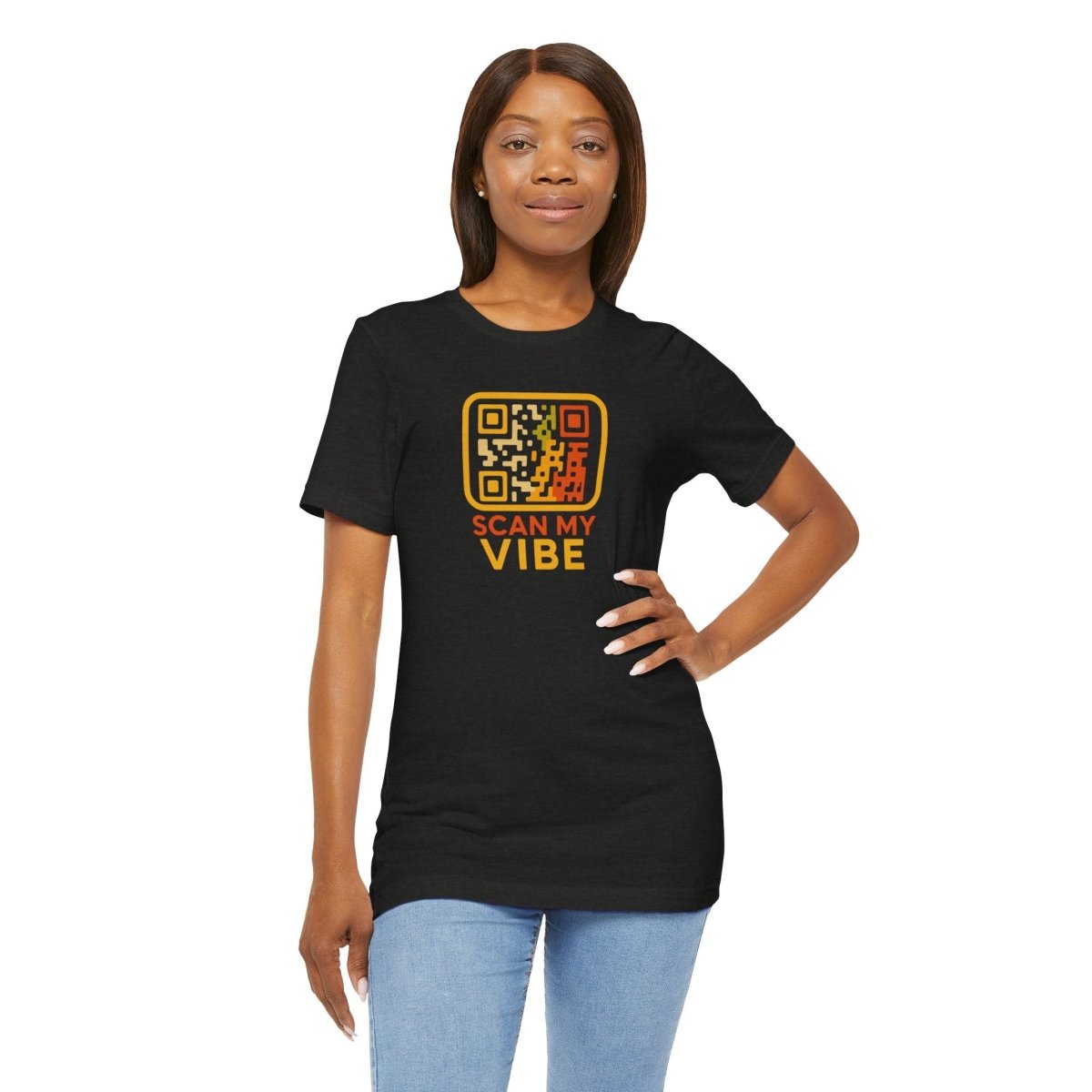 "Scan My Vibe" QR Code T-Shirt: Casual Wear, Summer Outfits, Unique Gift, Trendy Fashion, Fun Events CW - 1 Yellow Orange - AI Tee Hero