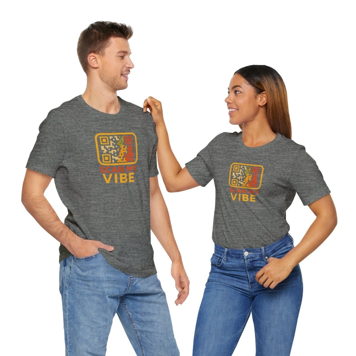 "Scan My Vibe" QR Code T-Shirt: Casual Wear, Summer Outfits, Unique Gift, Trendy Fashion, Fun Events CW - 1 Yellow Orange - AI Tee Hero