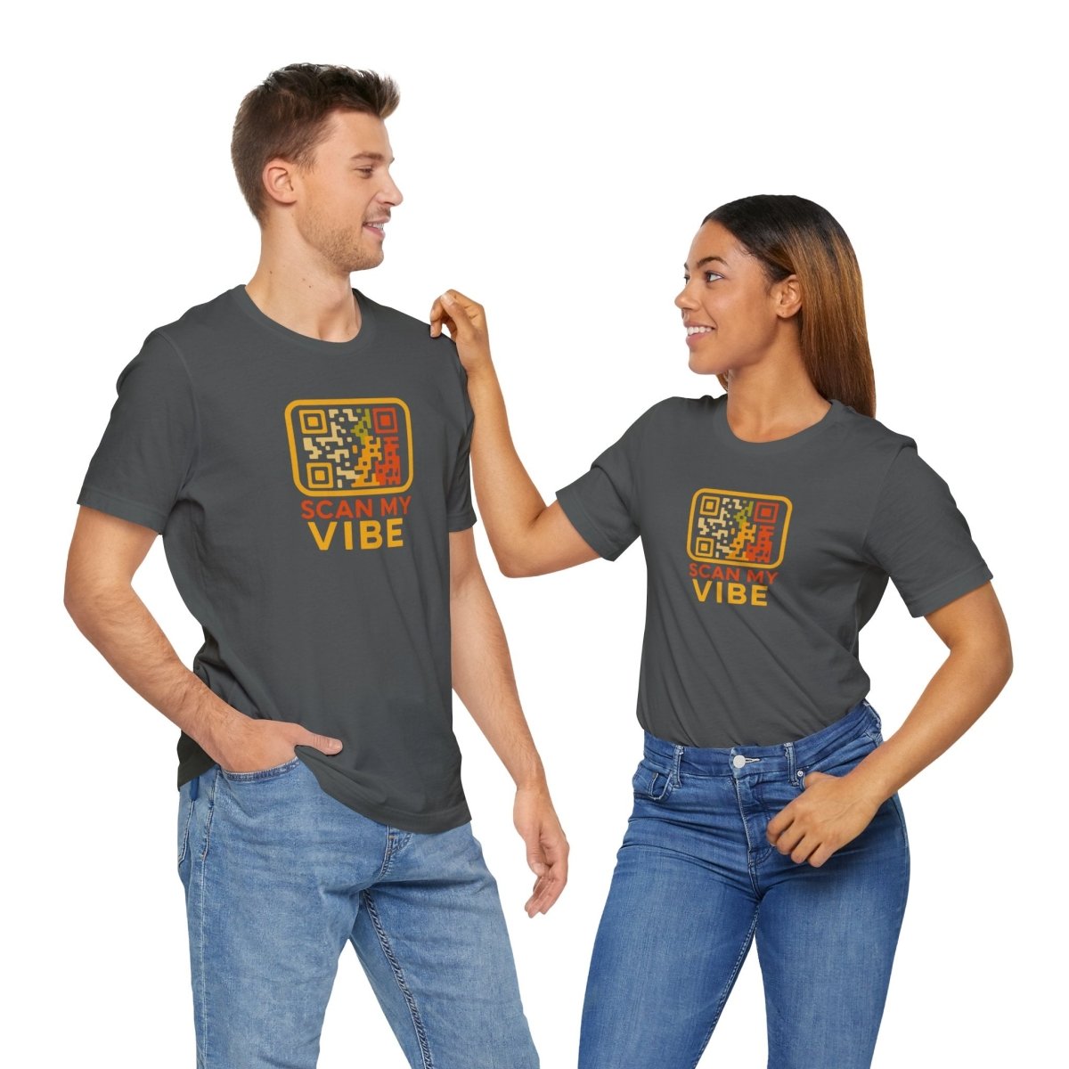 "Scan My Vibe" QR Code T-Shirt: Casual Wear, Summer Outfits, Unique Gift, Trendy Fashion, Fun Events CW - 1 Yellow Orange - AI Tee Hero