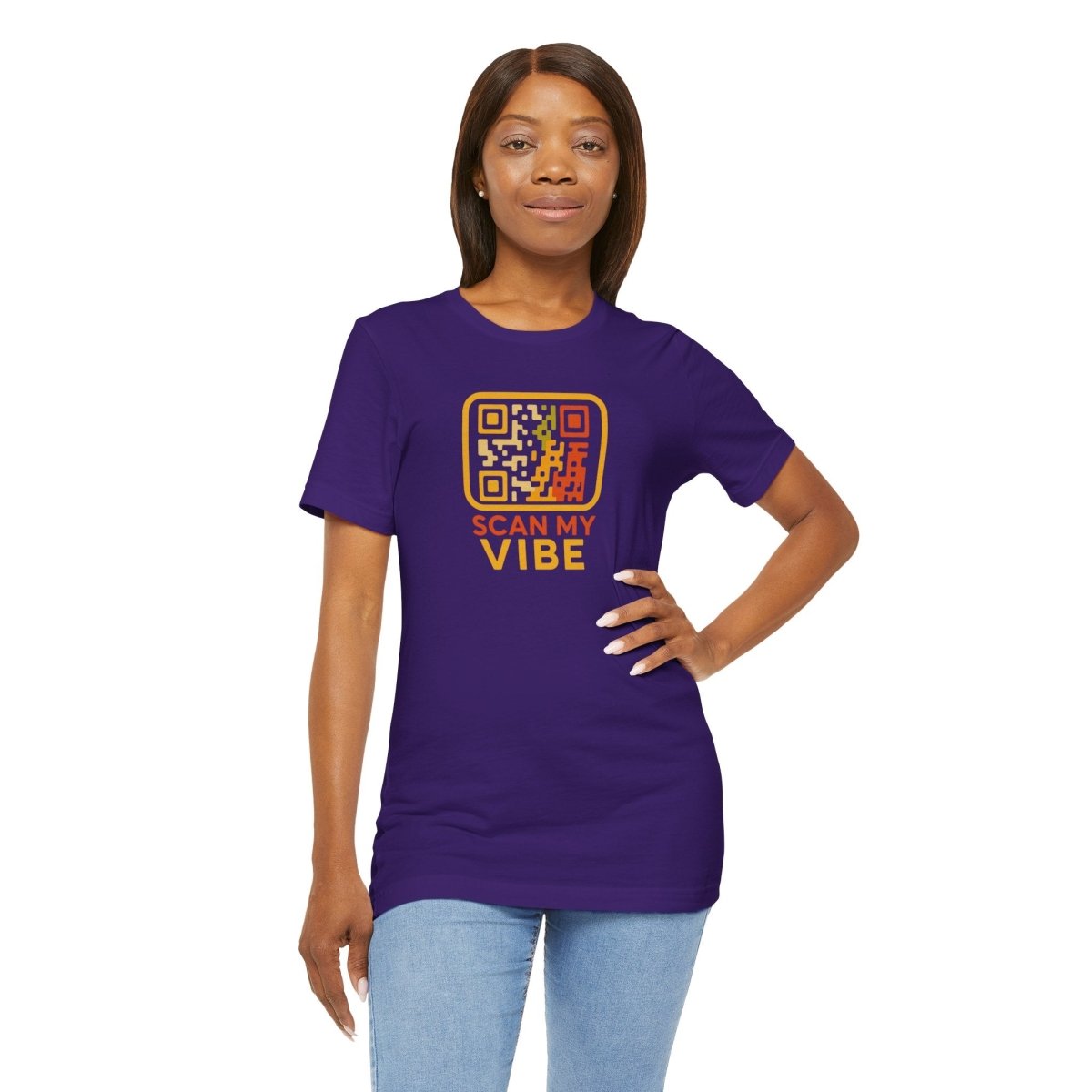 "Scan My Vibe" QR Code T-Shirt: Casual Wear, Summer Outfits, Unique Gift, Trendy Fashion, Fun Events CW - 1 Yellow Orange - AI Tee Hero