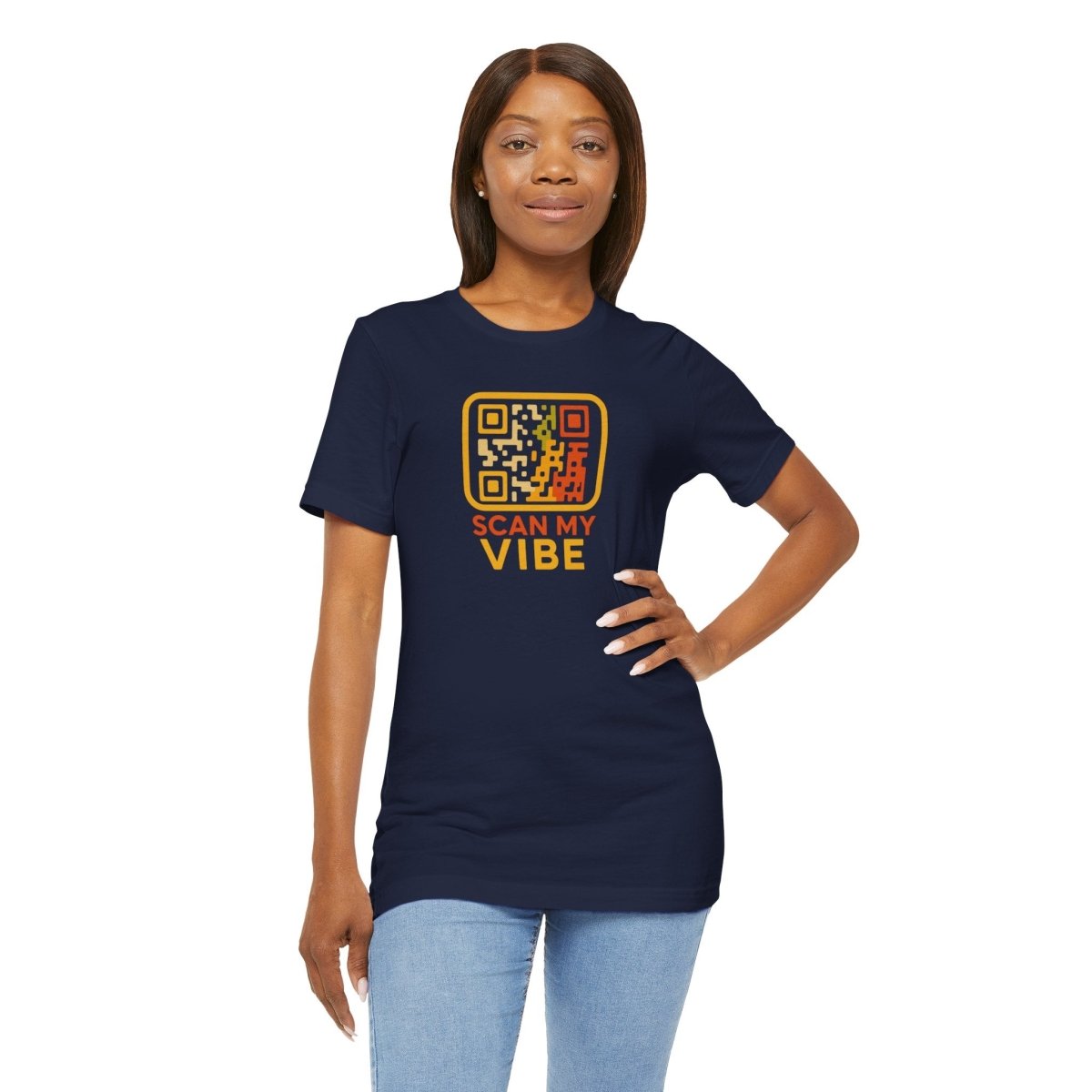"Scan My Vibe" QR Code T-Shirt: Casual Wear, Summer Outfits, Unique Gift, Trendy Fashion, Fun Events CW - 1 Yellow Orange - AI Tee Hero