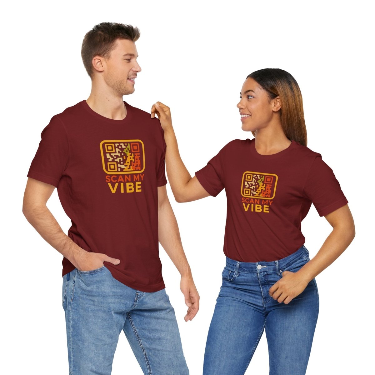 "Scan My Vibe" QR Code T-Shirt: Casual Wear, Summer Outfits, Unique Gift, Trendy Fashion, Fun Events CW - 1 Yellow Orange - AI Tee Hero