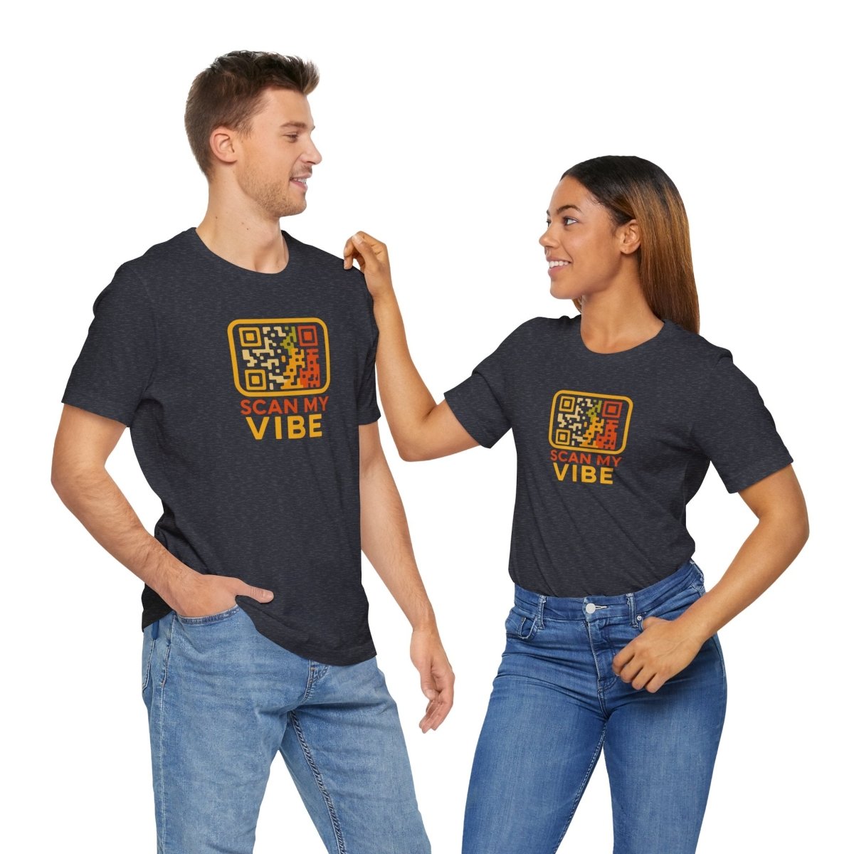 "Scan My Vibe" QR Code T-Shirt: Casual Wear, Summer Outfits, Unique Gift, Trendy Fashion, Fun Events CW - 1 Yellow Orange - AI Tee Hero