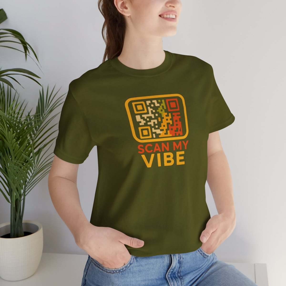 "Scan My Vibe" QR Code T-Shirt: Casual Wear, Summer Outfits, Unique Gift, Trendy Fashion, Fun Events CW - 1 Yellow Orange - AI Tee Hero