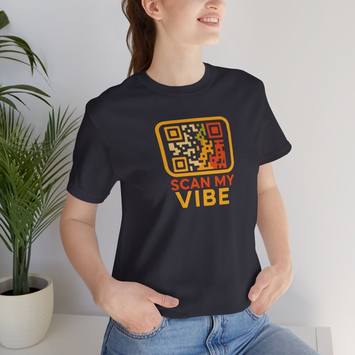 "Scan My Vibe" QR Code T-Shirt: Casual Wear, Summer Outfits, Unique Gift, Trendy Fashion, Fun Events CW - 1 Yellow Orange - AI Tee Hero