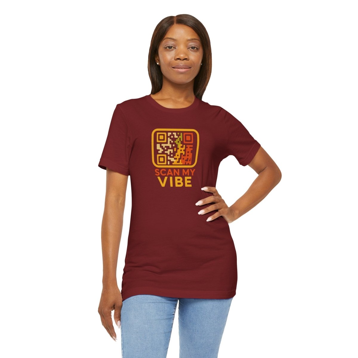"Scan My Vibe" QR Code T-Shirt: Casual Wear, Summer Outfits, Unique Gift, Trendy Fashion, Fun Events CW - 1 Yellow Orange - AI Tee Hero