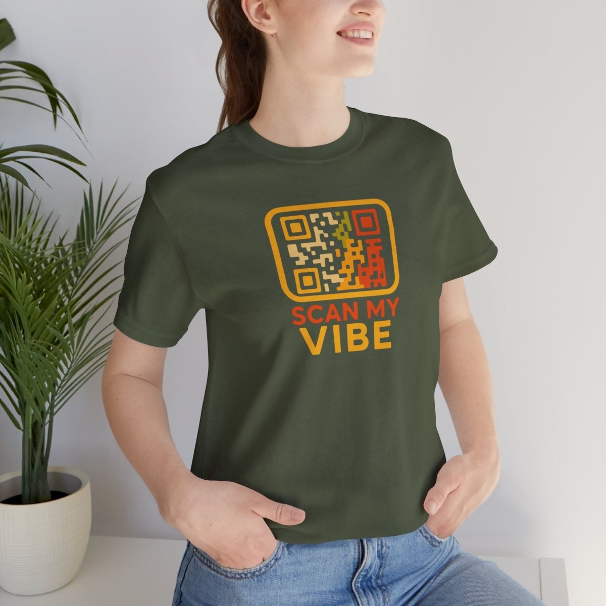 "Scan My Vibe" QR Code T-Shirt: Casual Wear, Summer Outfits, Unique Gift, Trendy Fashion, Fun Events CW - 1 Yellow Orange - AI Tee Hero
