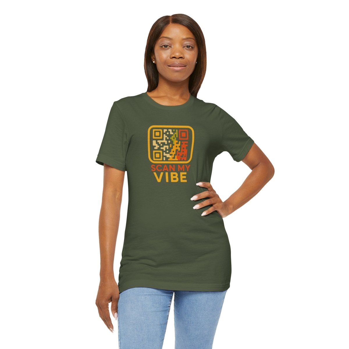 "Scan My Vibe" QR Code T-Shirt: Casual Wear, Summer Outfits, Unique Gift, Trendy Fashion, Fun Events CW - 1 Yellow Orange - AI Tee Hero