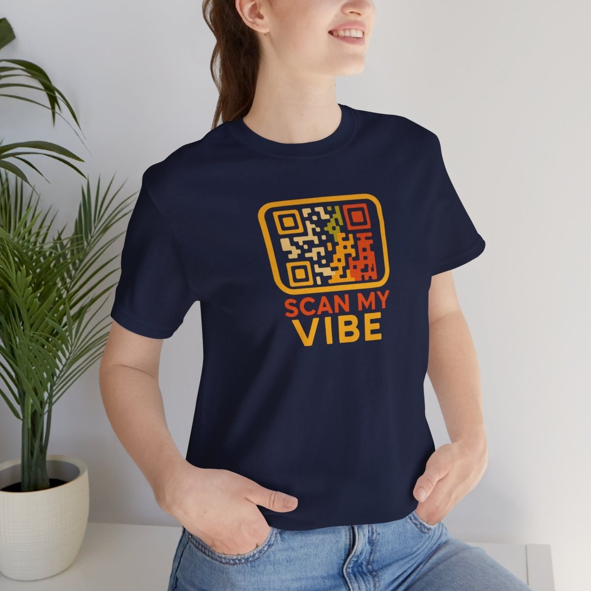 "Scan My Vibe" QR Code T-Shirt: Casual Wear, Summer Outfits, Unique Gift, Trendy Fashion, Fun Events CW - 1 Yellow Orange - AI Tee Hero