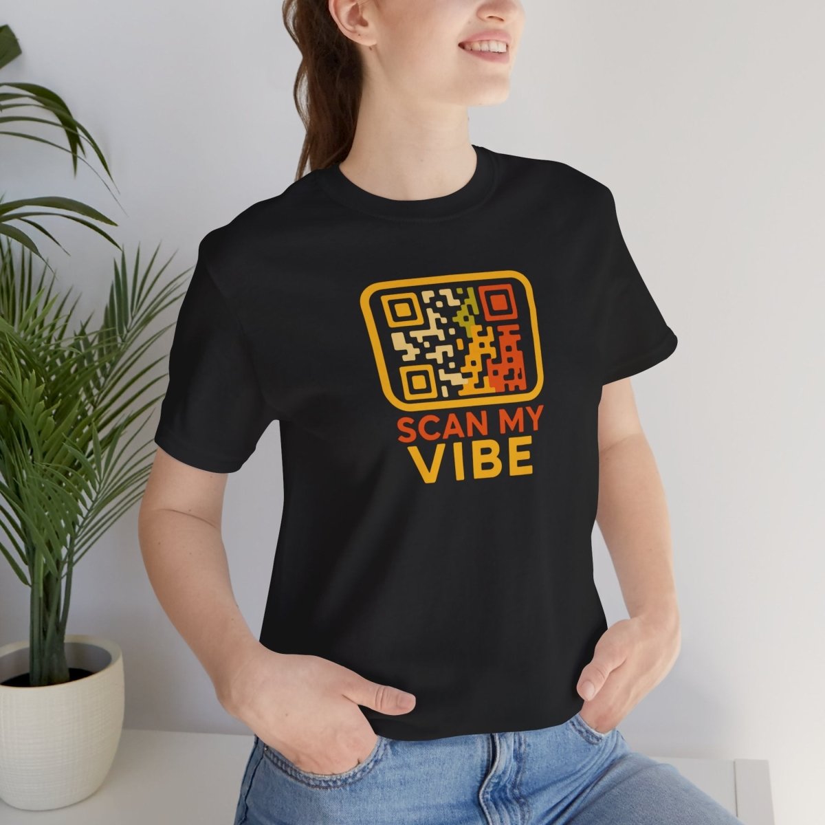 "Scan My Vibe" QR Code T-Shirt: Casual Wear, Summer Outfits, Unique Gift, Trendy Fashion, Fun Events CW - 1 Yellow Orange - AI Tee Hero