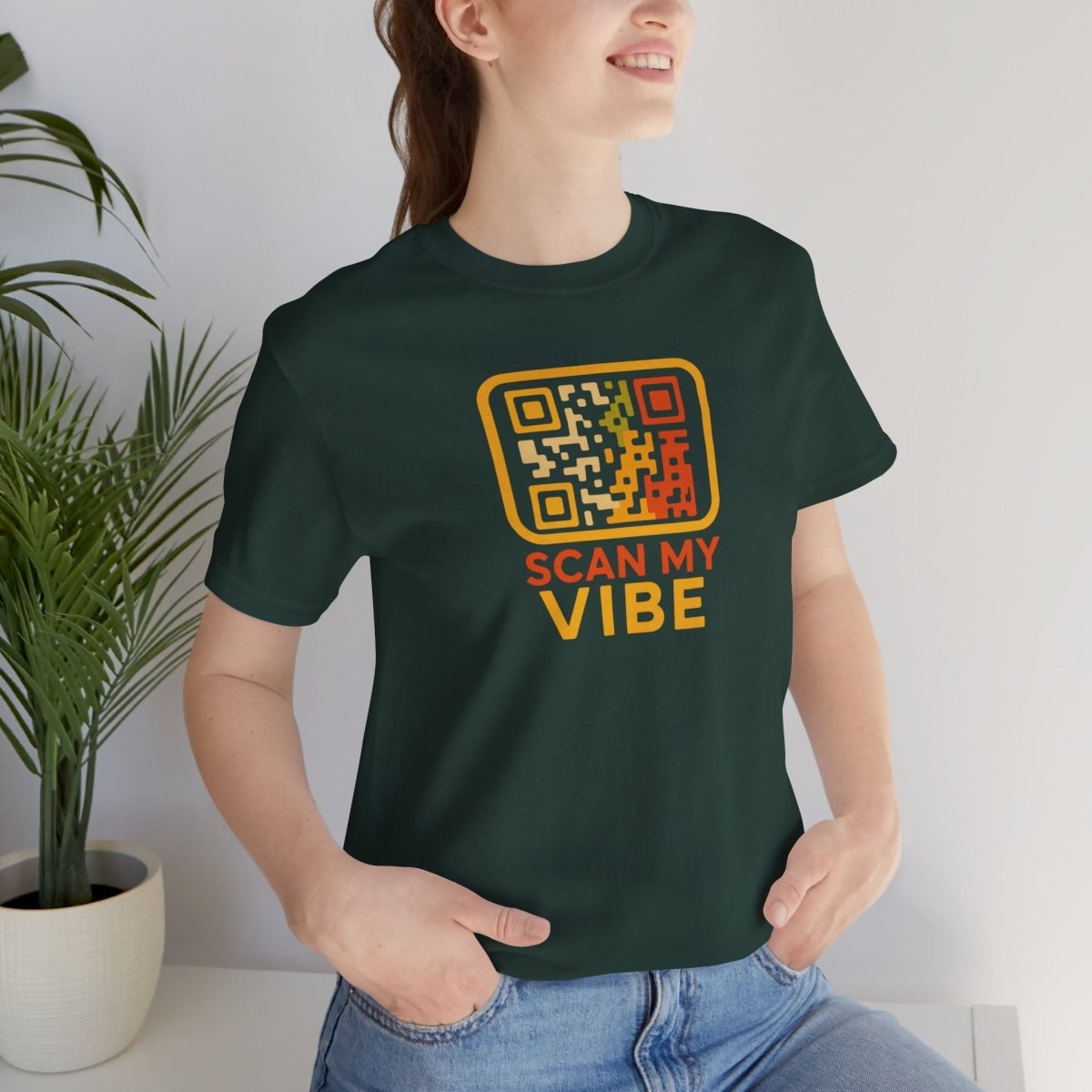 "Scan My Vibe" QR Code T-Shirt: Casual Wear, Summer Outfits, Unique Gift, Trendy Fashion, Fun Events CW - 1 Yellow Orange - AI Tee Hero