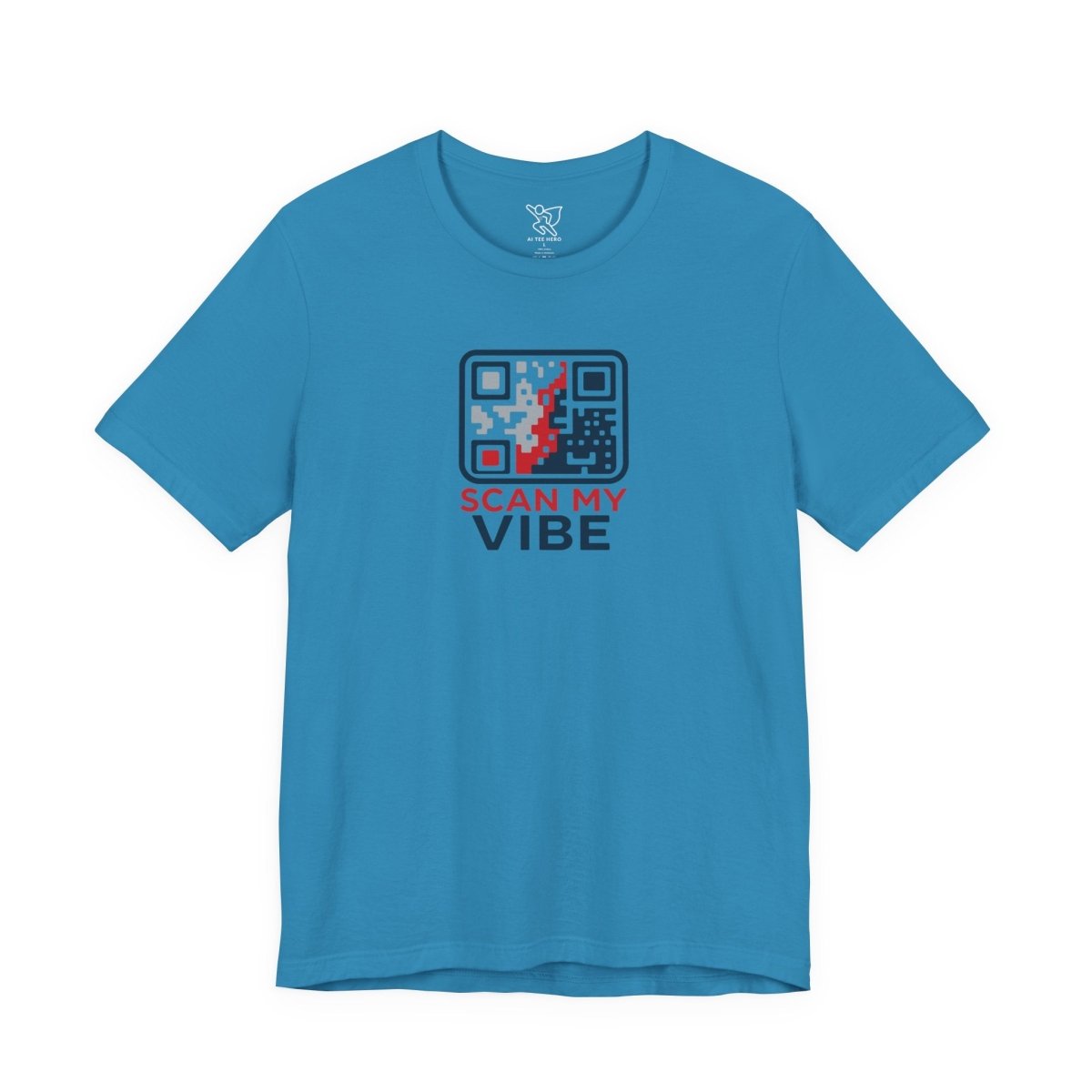 "Scan My Vibe" QR Code T-Shirt: Casual Wear, Summer Outfits, Unique Gift, Trendy Fashion, Fun Events CW - 2 Red Blue - AI Tee Hero