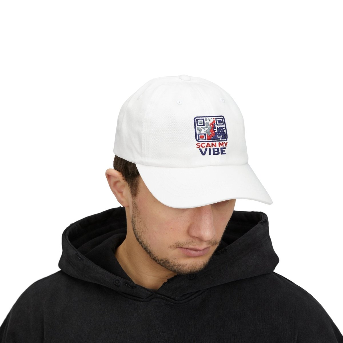"Scan My Vibe" Stylish Classic Dad Cap | Scan My Vibe Embroidered Hat, Casual Wear, Perfect Gift for Dads, Family Outings, Everyday Style, Summer Accessory - AI Tee Hero