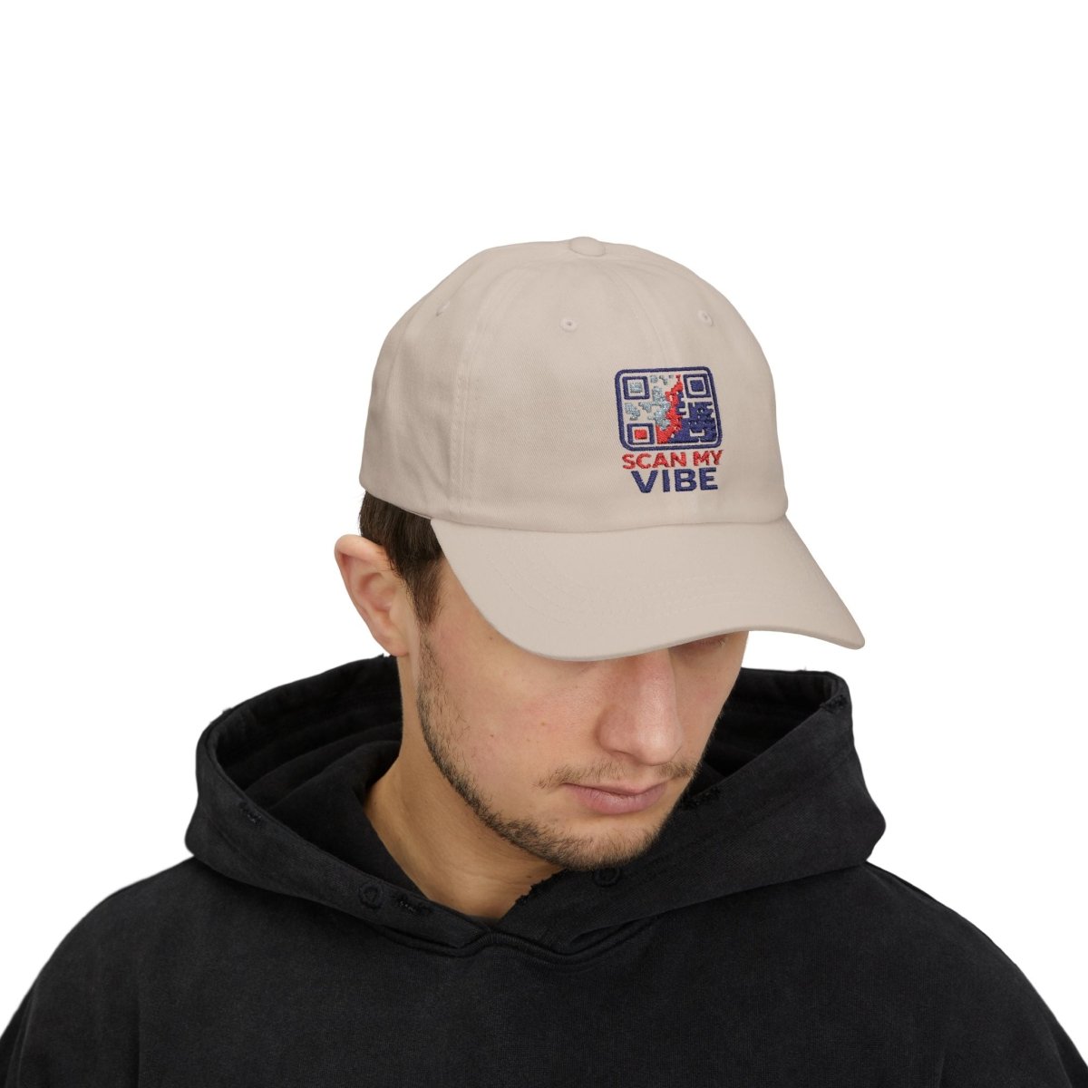 "Scan My Vibe" Stylish Classic Dad Cap | Scan My Vibe Embroidered Hat, Casual Wear, Perfect Gift for Dads, Family Outings, Everyday Style, Summer Accessory - AI Tee Hero