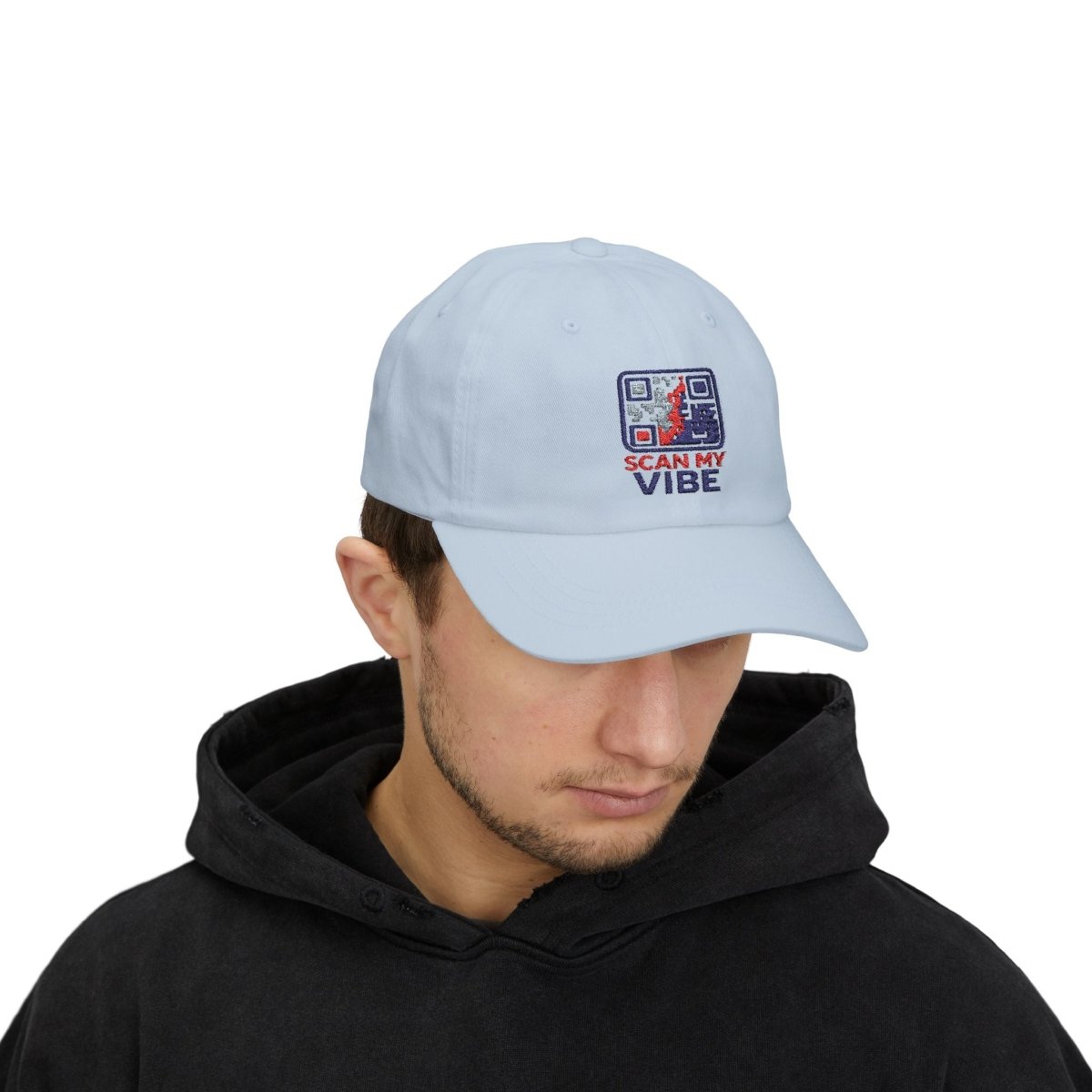 "Scan My Vibe" Stylish Classic Dad Cap | Scan My Vibe Embroidered Hat, Casual Wear, Perfect Gift for Dads, Family Outings, Everyday Style, Summer Accessory - AI Tee Hero