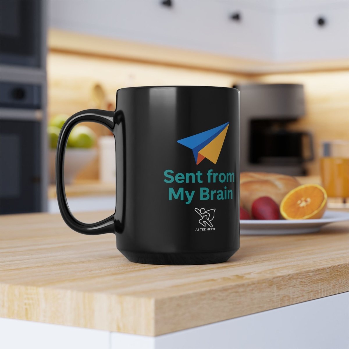 "Sent from My Brain" Black Mug | Funny Coffee Cup for Brainstorming, Gift for Coffee Lovers, Office Humor, Creative Mindfulness - AI Tee Hero