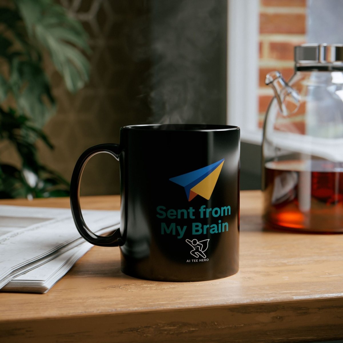 "Sent from My Brain" Black Mug | Funny Coffee Cup for Brainstorming, Gift for Coffee Lovers, Office Humor, Creative Mindfulness - AI Tee Hero