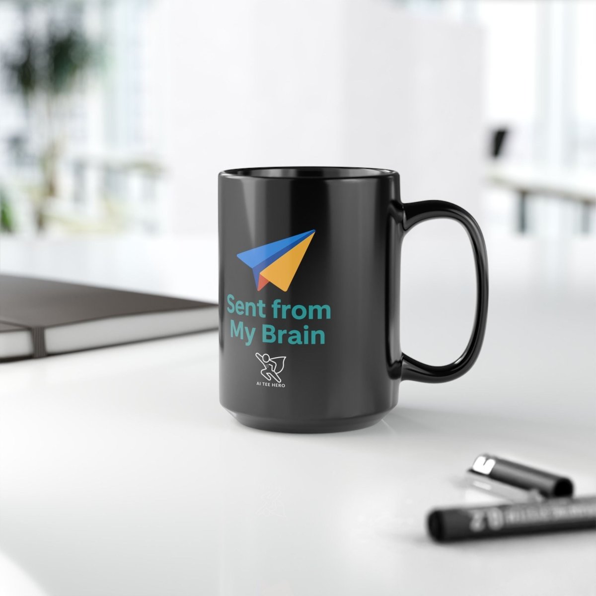 "Sent from My Brain" Black Mug | Funny Coffee Cup for Brainstorming, Gift for Coffee Lovers, Office Humor, Creative Mindfulness - AI Tee Hero