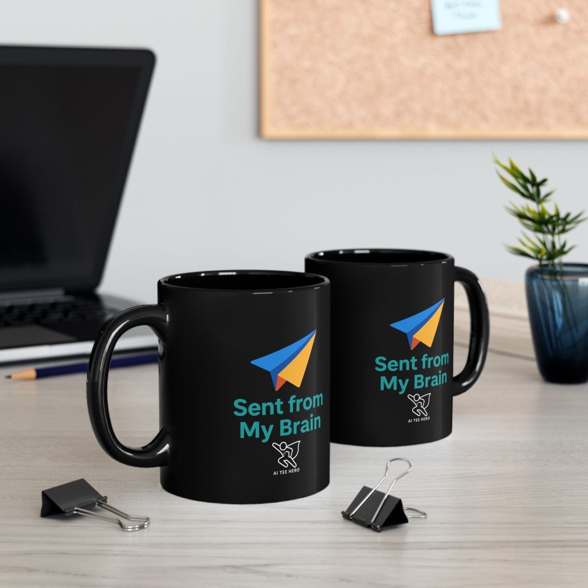"Sent from My Brain" Black Mug | Funny Coffee Cup for Brainstorming, Gift for Coffee Lovers, Office Humor, Creative Mindfulness - AI Tee Hero