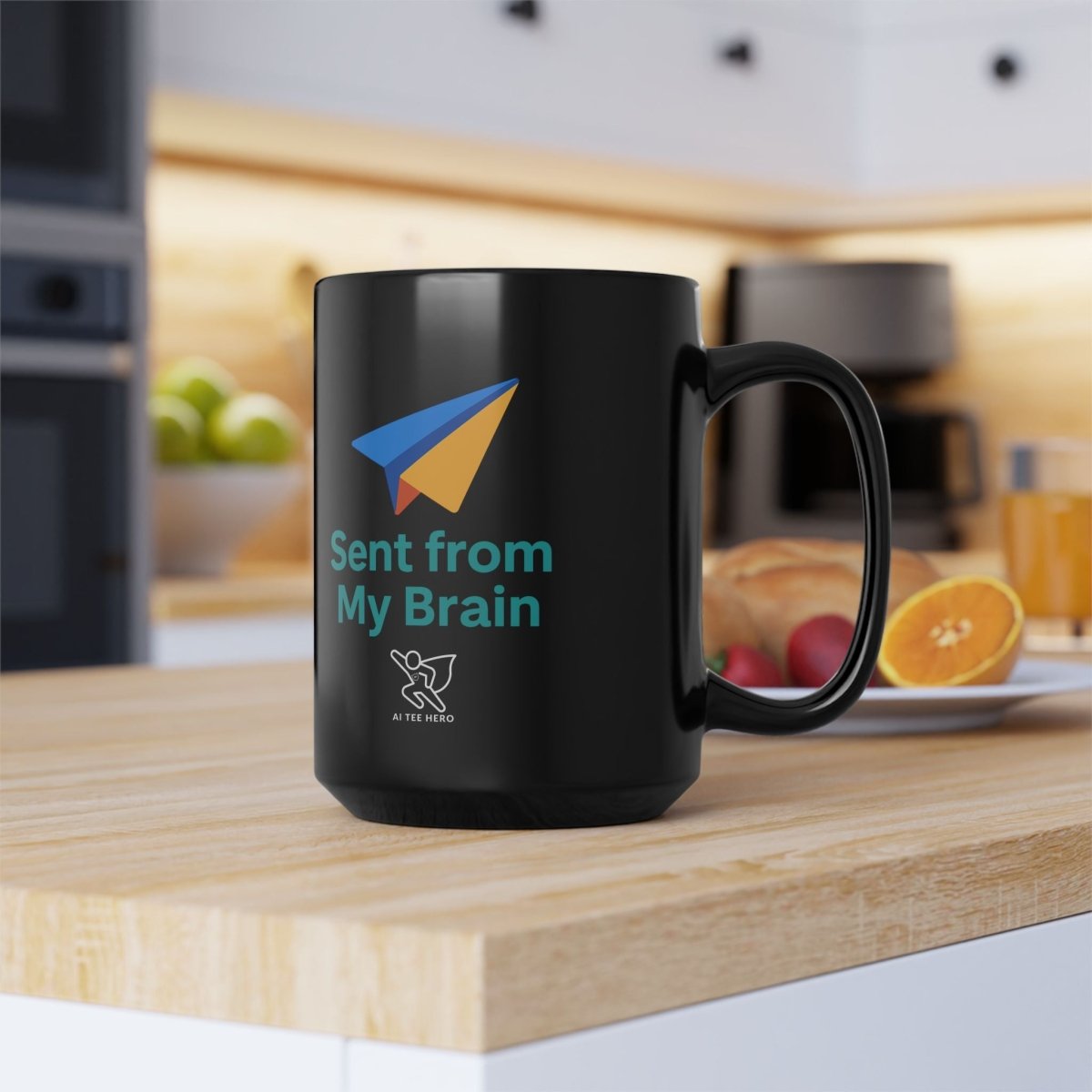 "Sent from My Brain" Black Mug | Funny Coffee Cup for Brainstorming, Gift for Coffee Lovers, Office Humor, Creative Mindfulness - AI Tee Hero