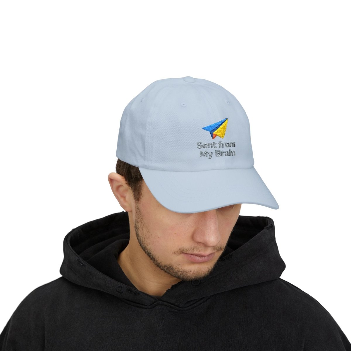 "Sent from My Brain" Classic Dad Cap, Embroidered Hat for Dads, Funny Gift for Father's Day, Casual Summer Accessory, Unisex Dad Hat - AI Tee Hero