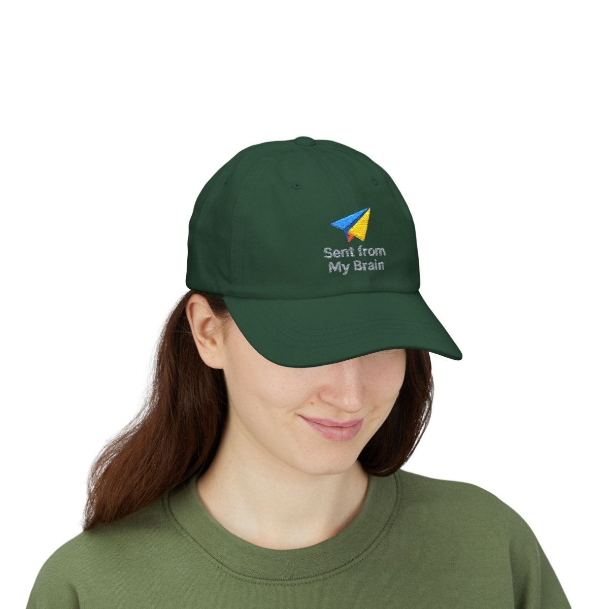 "Sent from My Brain" Classic Dad Cap, Embroidered Hat for Dads, Funny Gift for Father's Day, Casual Summer Accessory, Unisex Dad Hat - AI Tee Hero