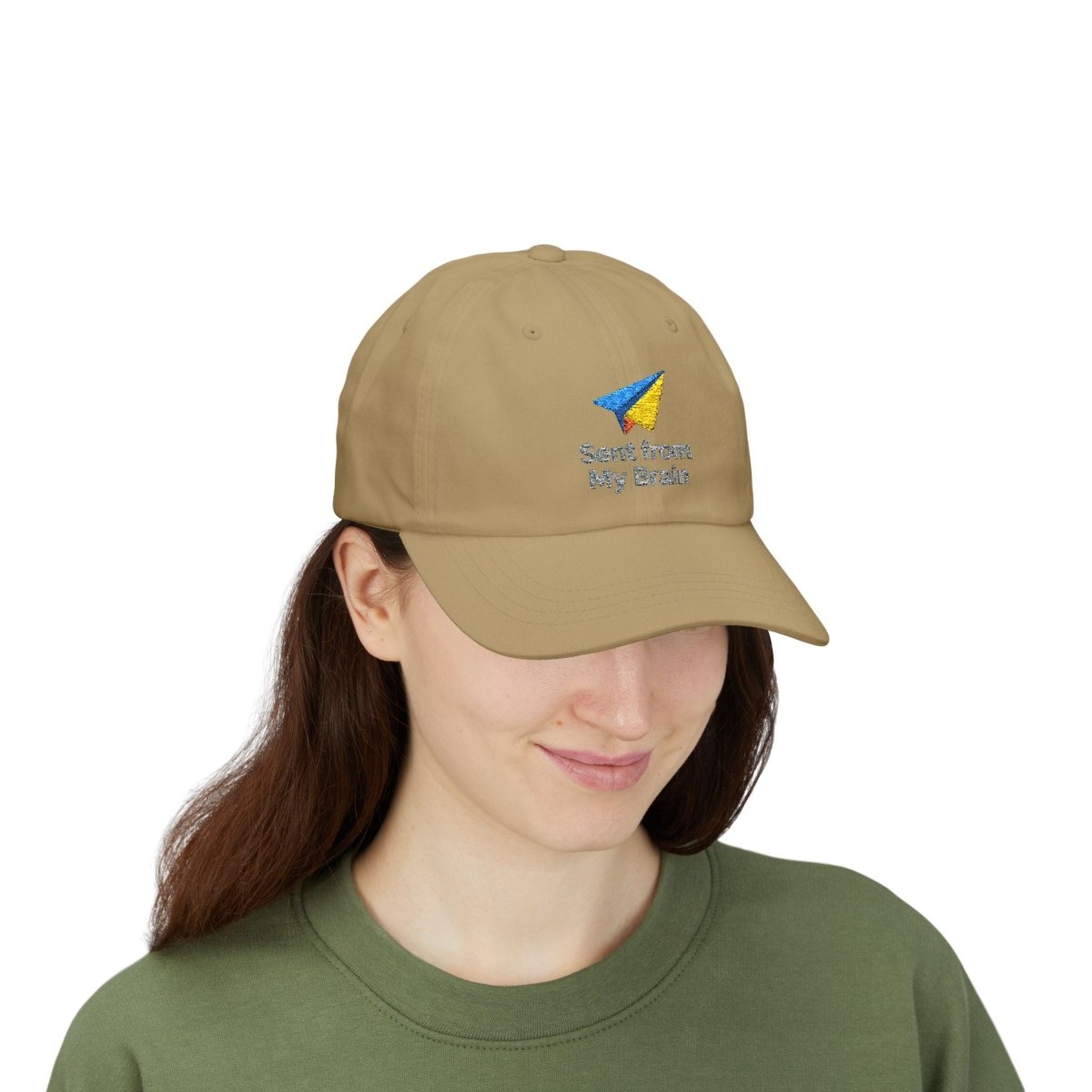 "Sent from My Brain" Classic Dad Cap, Embroidered Hat for Dads, Funny Gift for Father's Day, Casual Summer Accessory, Unisex Dad Hat - AI Tee Hero