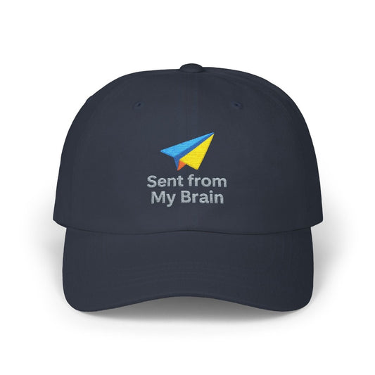 "Sent from My Brain" Classic Dad Cap, Embroidered Hat for Dads, Funny Gift for Father's Day, Casual Summer Accessory, Unisex Dad Hat - AI Tee Hero