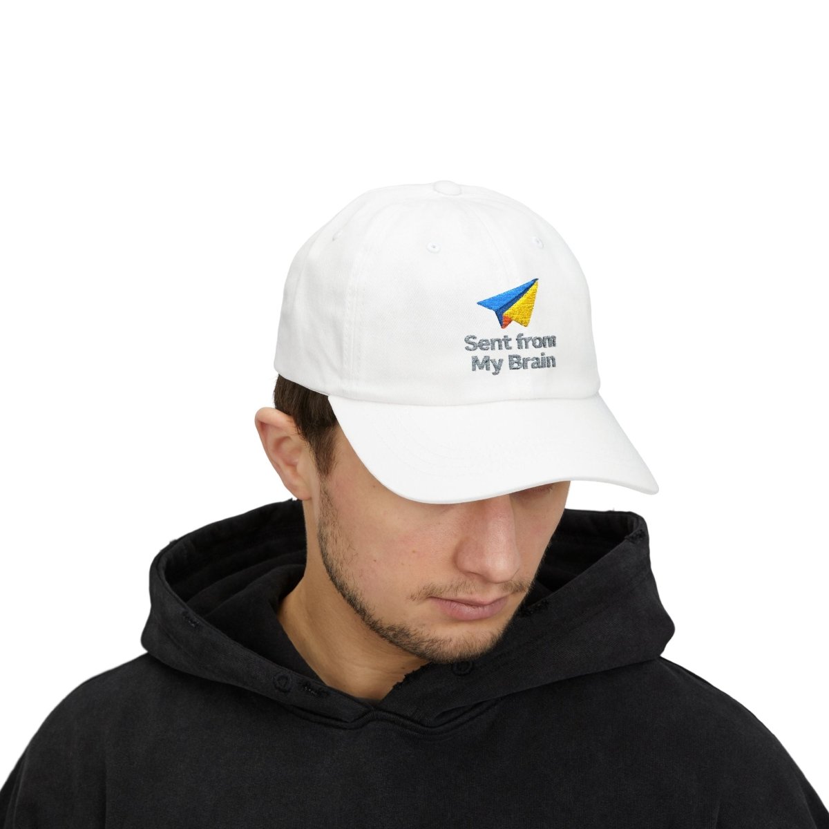 "Sent from My Brain" Classic Dad Cap, Embroidered Hat for Dads, Funny Gift for Father's Day, Casual Summer Accessory, Unisex Dad Hat - AI Tee Hero