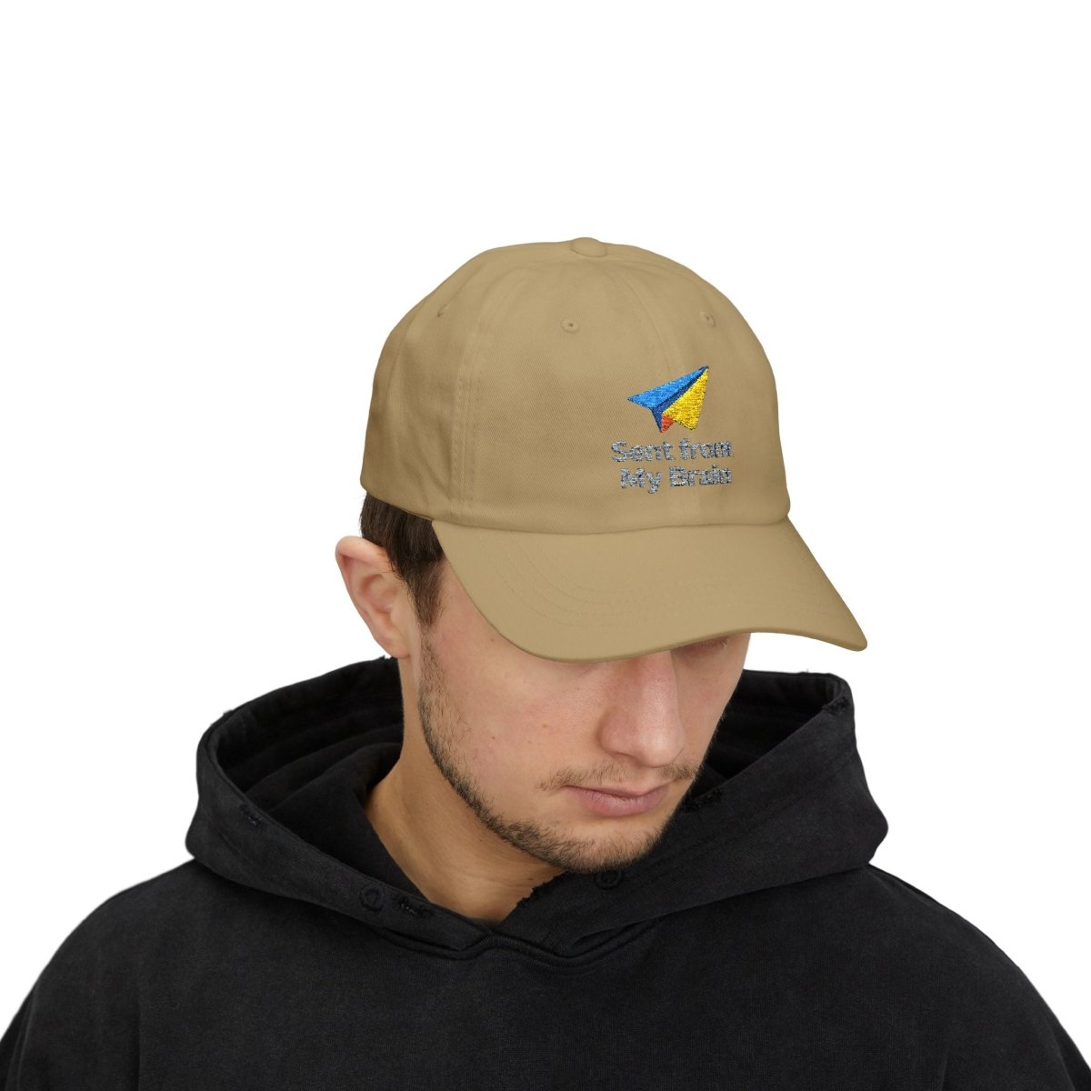 "Sent from My Brain" Classic Dad Cap, Embroidered Hat for Dads, Funny Gift for Father's Day, Casual Summer Accessory, Unisex Dad Hat - AI Tee Hero