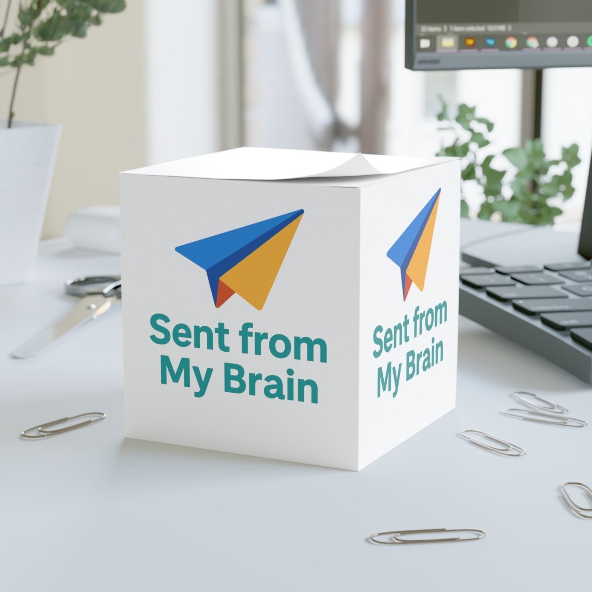 "Sent from My Brain" Note Cube - Creative Office Supplies, Desk Organizer, Gift for Writers, Students, Teachers, Note - Taking - AI Tee Hero