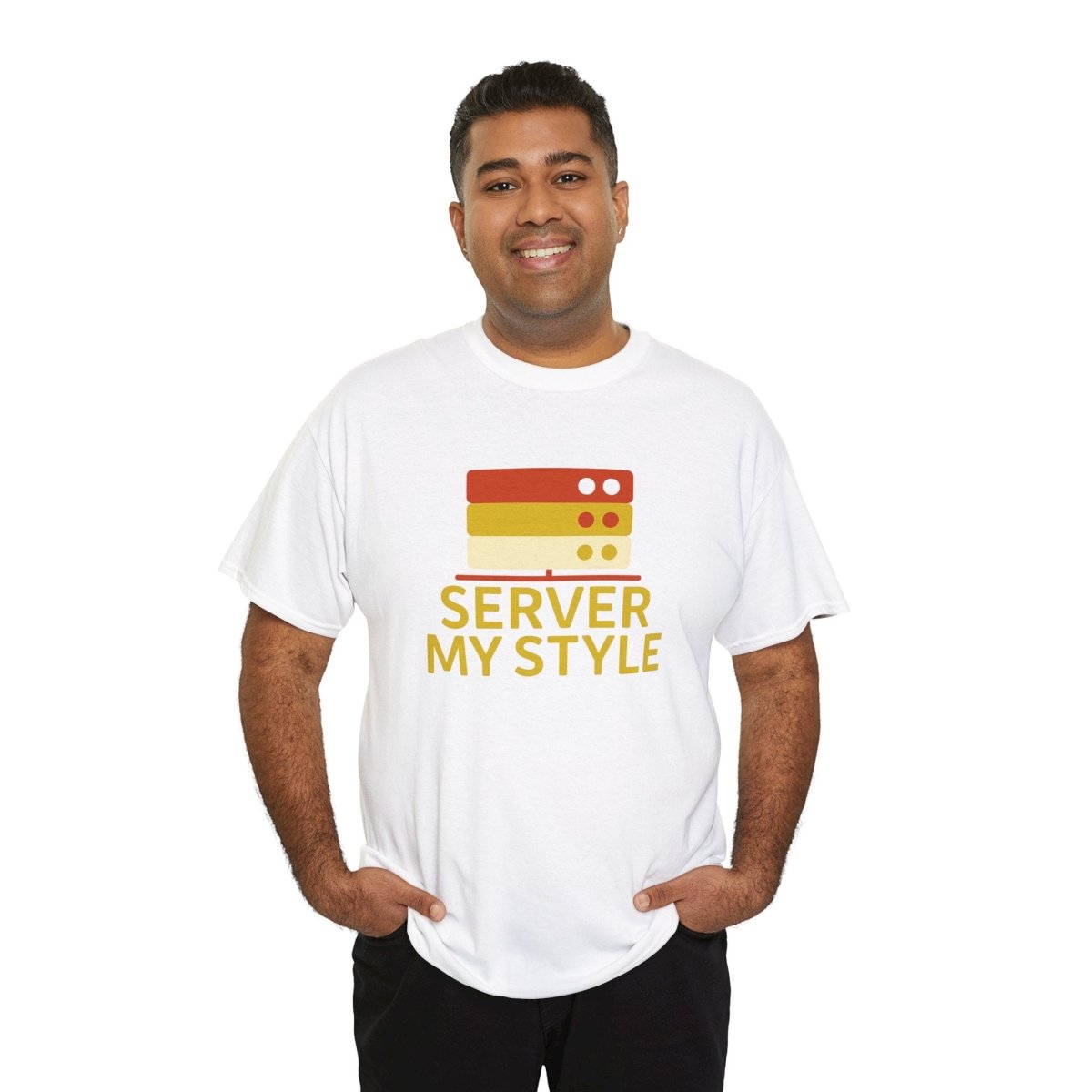 "Server My Style" Unisex Heavy Cotton Tee, Tech Humor Shirt, Geeky Gift, Casual Wear, Birthday Present, Everyday Comfort CW - 2 Yellow Orange - AI Tee Hero