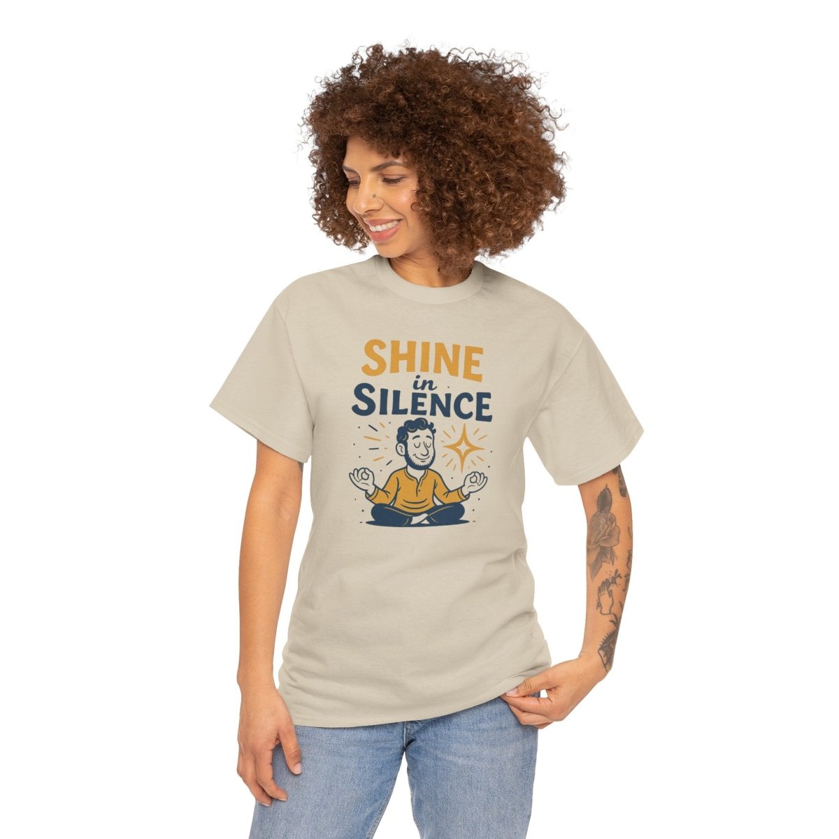 "Shine in Silence" Mindful Meditation Tee - Shine in Silence Unisex Cotton Shirt, Yoga Shirt, Gift for Meditators, Mindfulness Apparel, Relaxation Wear - MINDSet Collection - AI Tee Hero