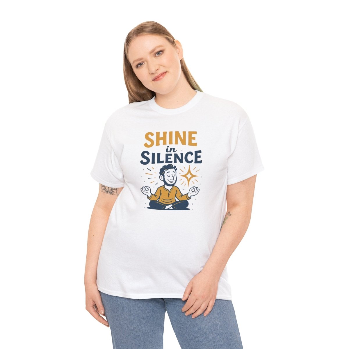 "Shine in Silence" Mindful Meditation Tee - Shine in Silence Unisex Cotton Shirt, Yoga Shirt, Gift for Meditators, Mindfulness Apparel, Relaxation Wear - MINDSet Collection - AI Tee Hero