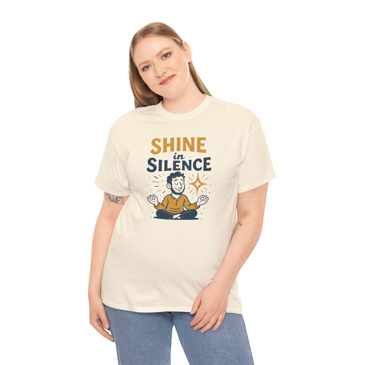 "Shine in Silence" Mindful Meditation Tee - Shine in Silence Unisex Cotton Shirt, Yoga Shirt, Gift for Meditators, Mindfulness Apparel, Relaxation Wear - MINDSet Collection - AI Tee Hero