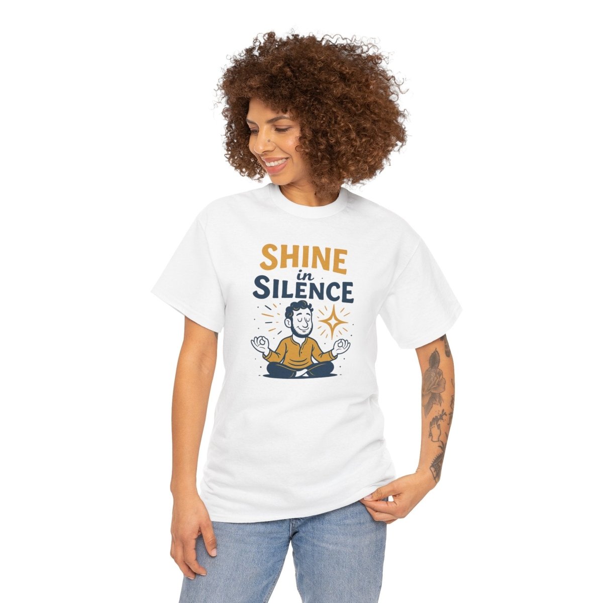 "Shine in Silence" Mindful Meditation Tee - Shine in Silence Unisex Cotton Shirt, Yoga Shirt, Gift for Meditators, Mindfulness Apparel, Relaxation Wear - MINDSet Collection - AI Tee Hero