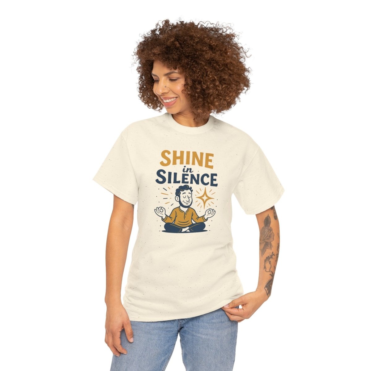 "Shine in Silence" Mindful Meditation Tee - Shine in Silence Unisex Cotton Shirt, Yoga Shirt, Gift for Meditators, Mindfulness Apparel, Relaxation Wear - MINDSet Collection - AI Tee Hero