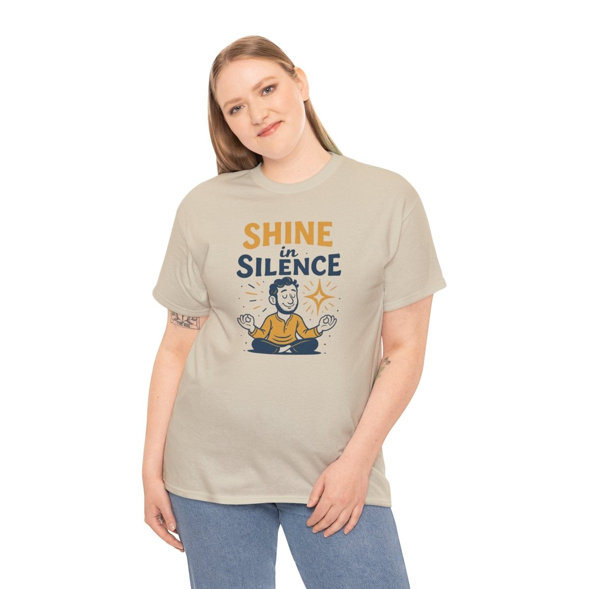"Shine in Silence" Mindful Meditation Tee - Shine in Silence Unisex Cotton Shirt, Yoga Shirt, Gift for Meditators, Mindfulness Apparel, Relaxation Wear - MINDSet Collection - AI Tee Hero