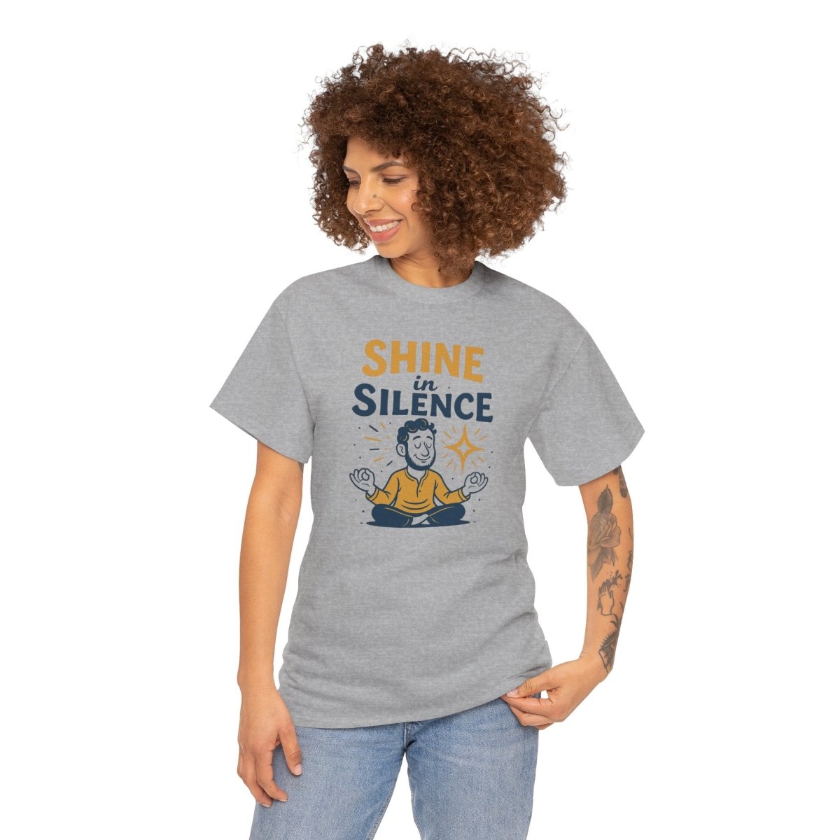 "Shine in Silence" Mindful Meditation Tee - Shine in Silence Unisex Cotton Shirt, Yoga Shirt, Gift for Meditators, Mindfulness Apparel, Relaxation Wear - MINDSet Collection - AI Tee Hero