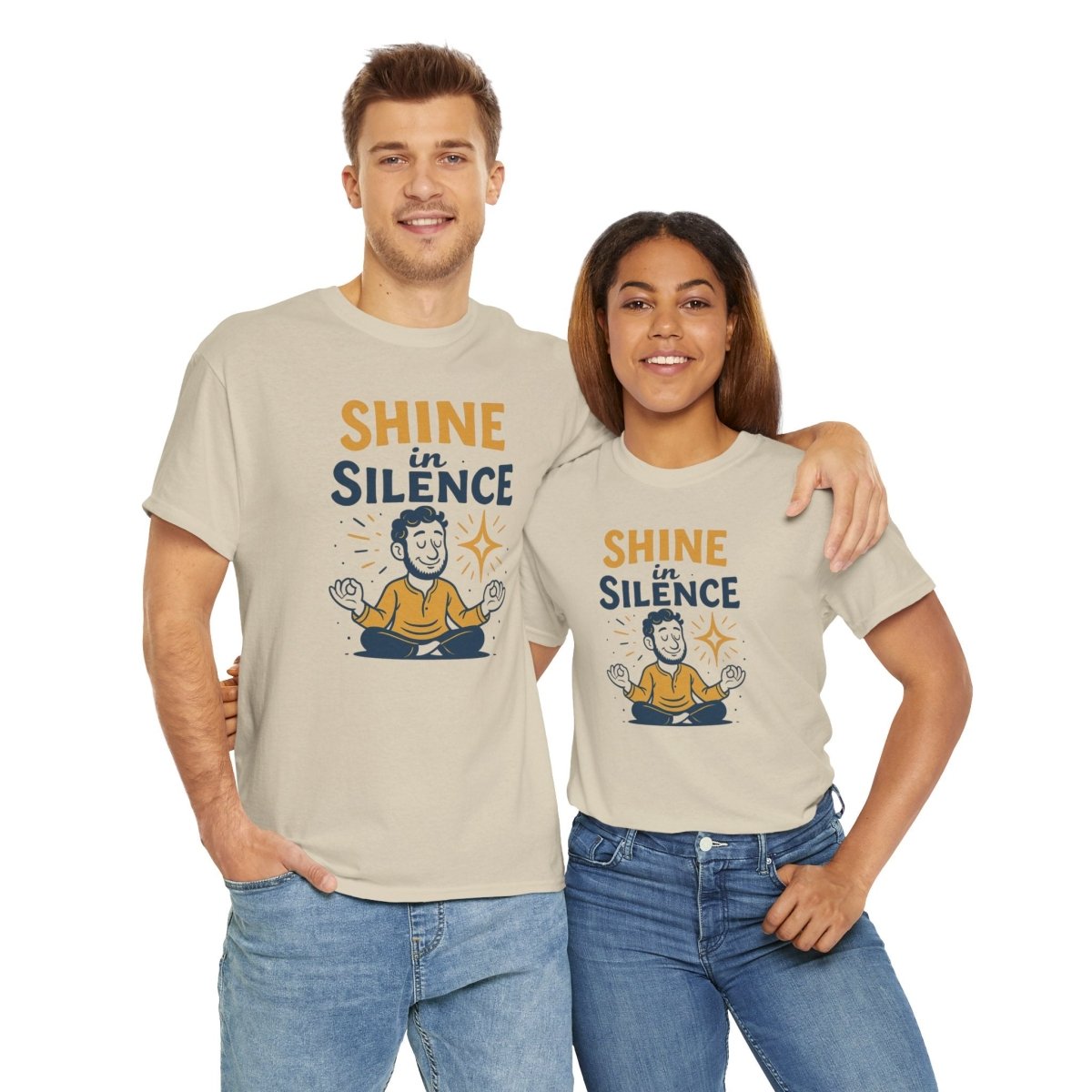 "Shine in Silence" Mindful Meditation Tee - Shine in Silence Unisex Cotton Shirt, Yoga Shirt, Gift for Meditators, Mindfulness Apparel, Relaxation Wear - MINDSet Collection - AI Tee Hero