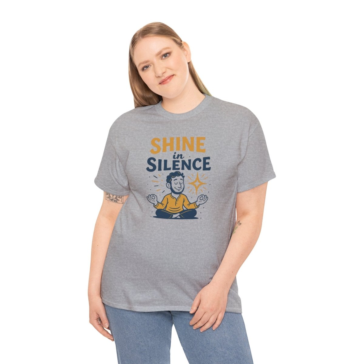 "Shine in Silence" Mindful Meditation Tee - Shine in Silence Unisex Cotton Shirt, Yoga Shirt, Gift for Meditators, Mindfulness Apparel, Relaxation Wear - MINDSet Collection - AI Tee Hero