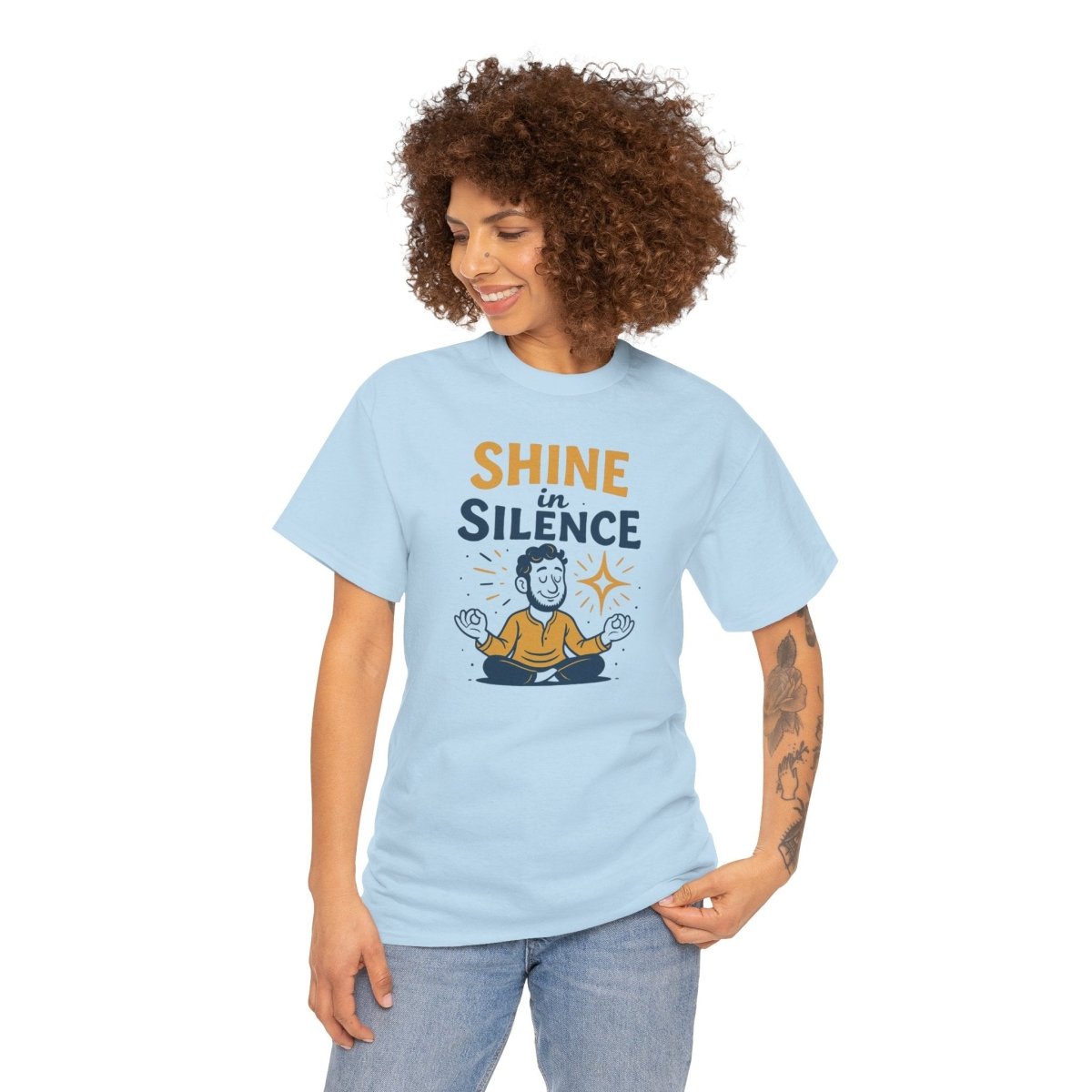 "Shine in Silence" Mindful Meditation Tee - Shine in Silence Unisex Cotton Shirt, Yoga Shirt, Gift for Meditators, Mindfulness Apparel, Relaxation Wear - MINDSet Collection - AI Tee Hero
