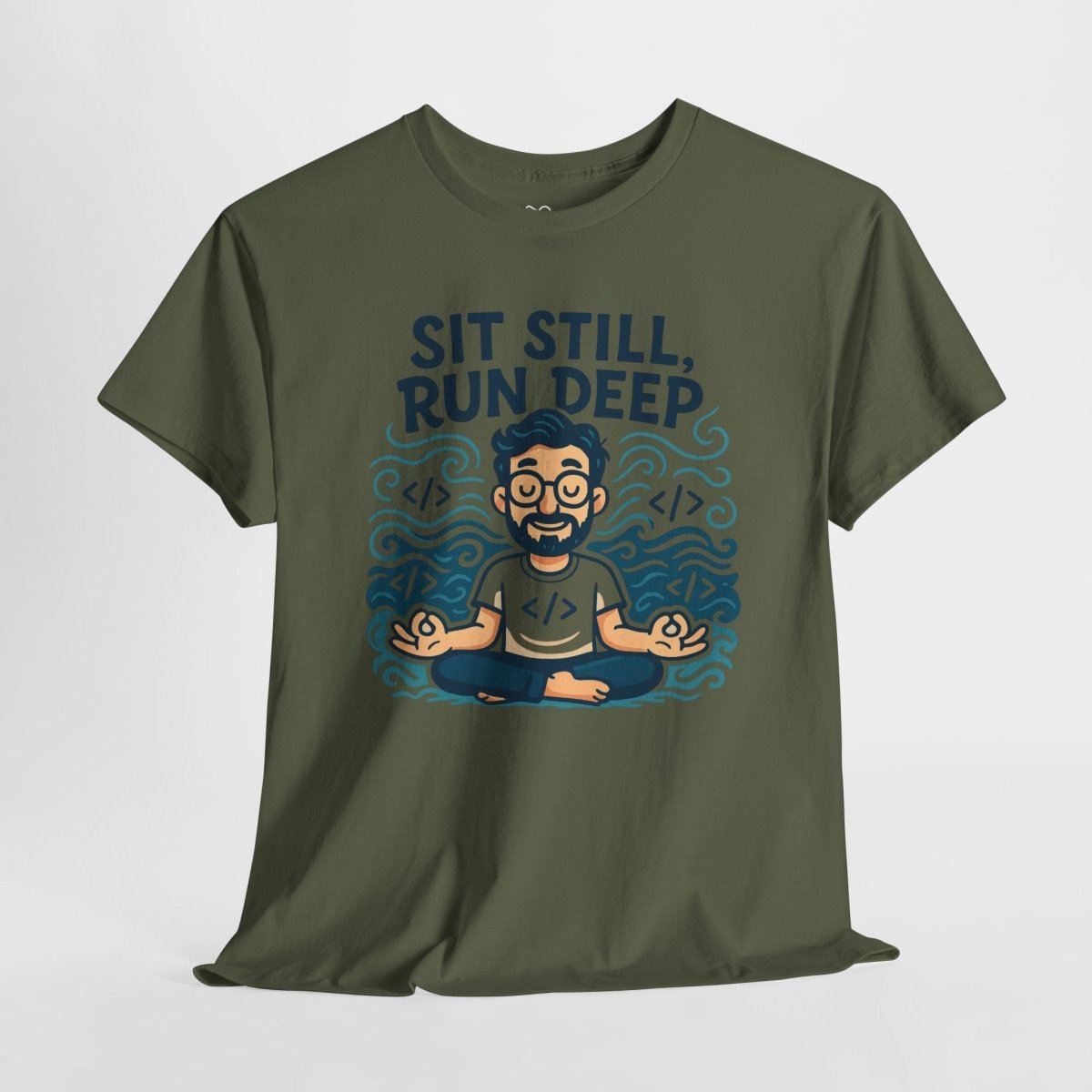 "Sit Still, Run Deep" Meditation Graphic Tee, Unisex Heavy Cotton Shirt, Yoga Gift, Mindfulness Apparel, Relaxation Wear - MINDSet Collection - AI Tee Hero
