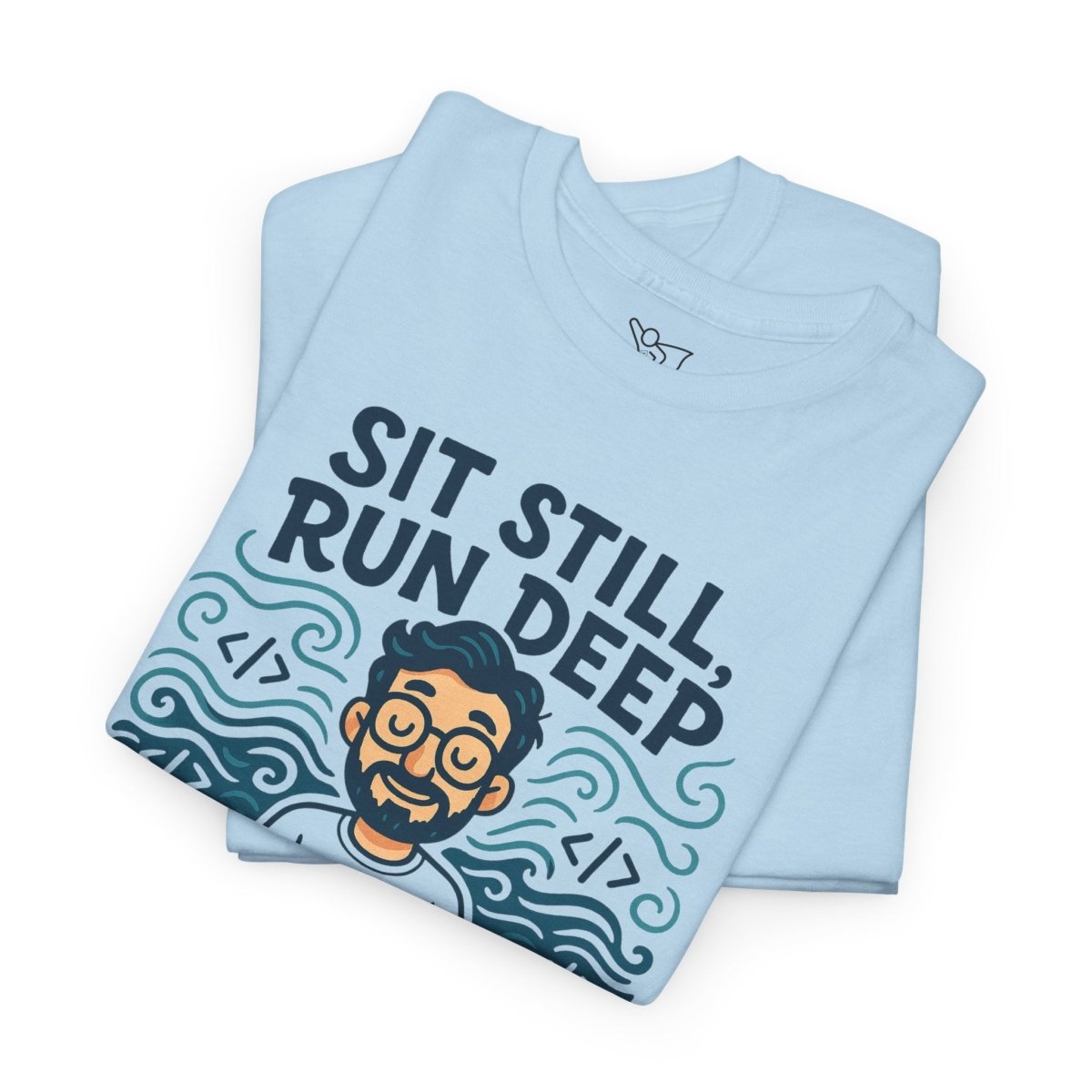 "Sit Still, Run Deep" Meditation Graphic Tee, Unisex Heavy Cotton Shirt, Yoga Gift, Mindfulness Apparel, Relaxation Wear - MINDSet Collection - AI Tee Hero