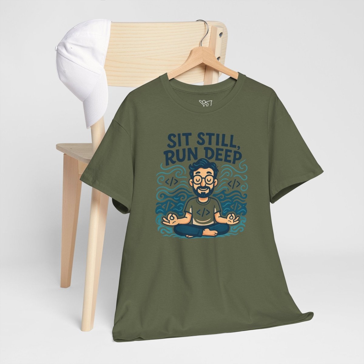 "Sit Still, Run Deep" Meditation Graphic Tee, Unisex Heavy Cotton Shirt, Yoga Gift, Mindfulness Apparel, Relaxation Wear - MINDSet Collection - AI Tee Hero