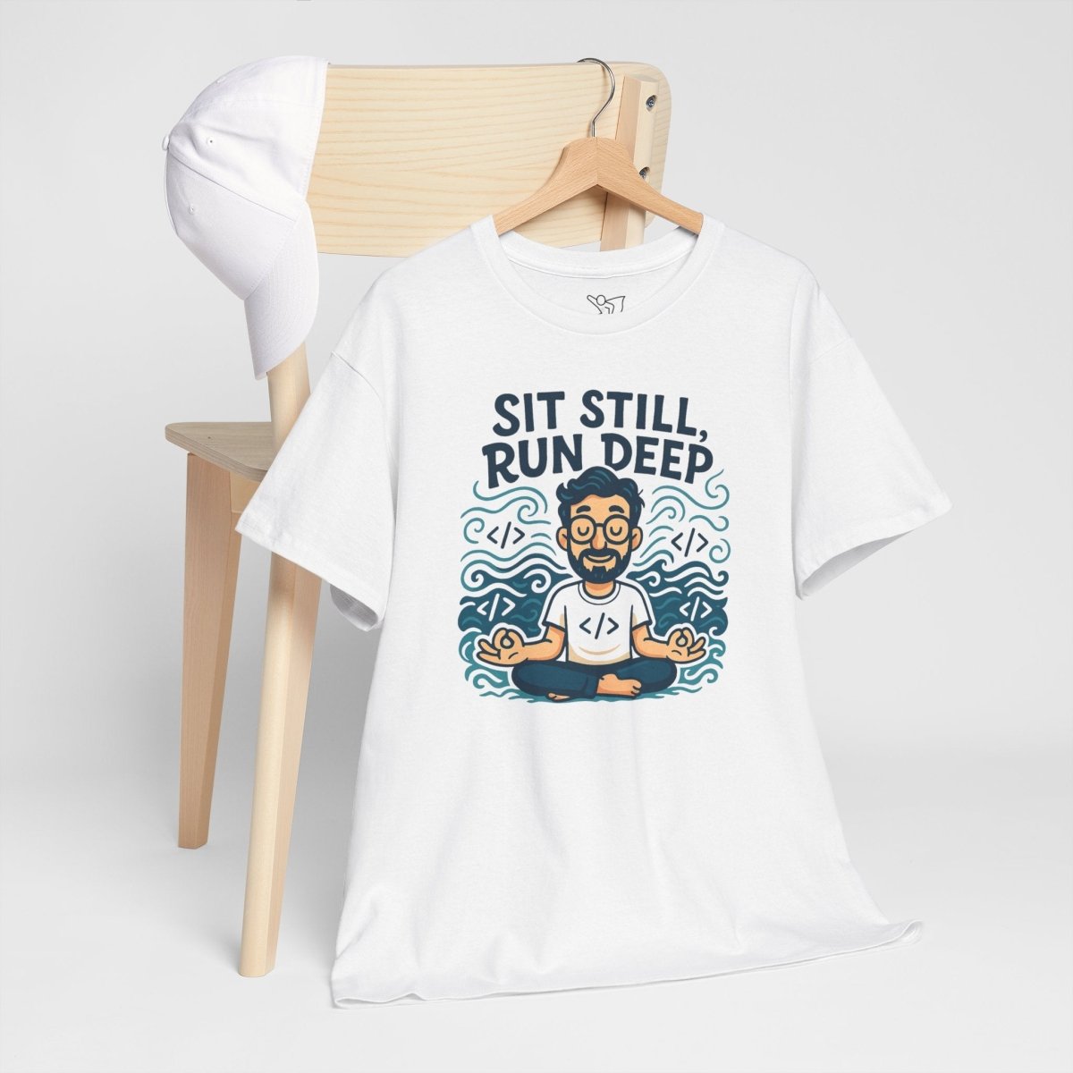 "Sit Still, Run Deep" Meditation Graphic Tee, Unisex Heavy Cotton Shirt, Yoga Gift, Mindfulness Apparel, Relaxation Wear - MINDSet Collection - AI Tee Hero